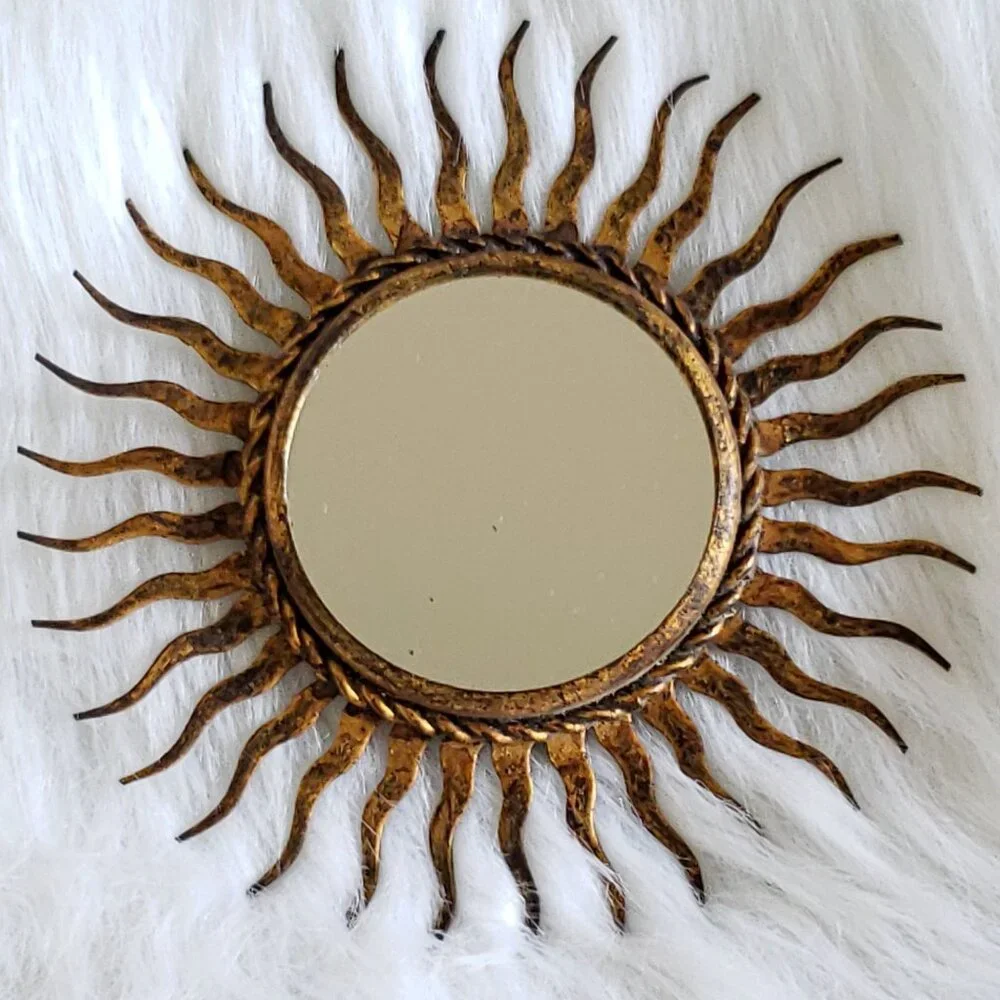 Sunburst Mirror in Gilt Wrought Iron, Small Scale Wall Hanging